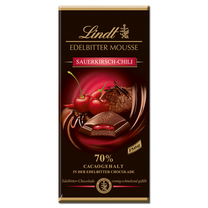 LINDT 150g Edelbitter Mousse višna, chilli  70% EAN:4000539014307